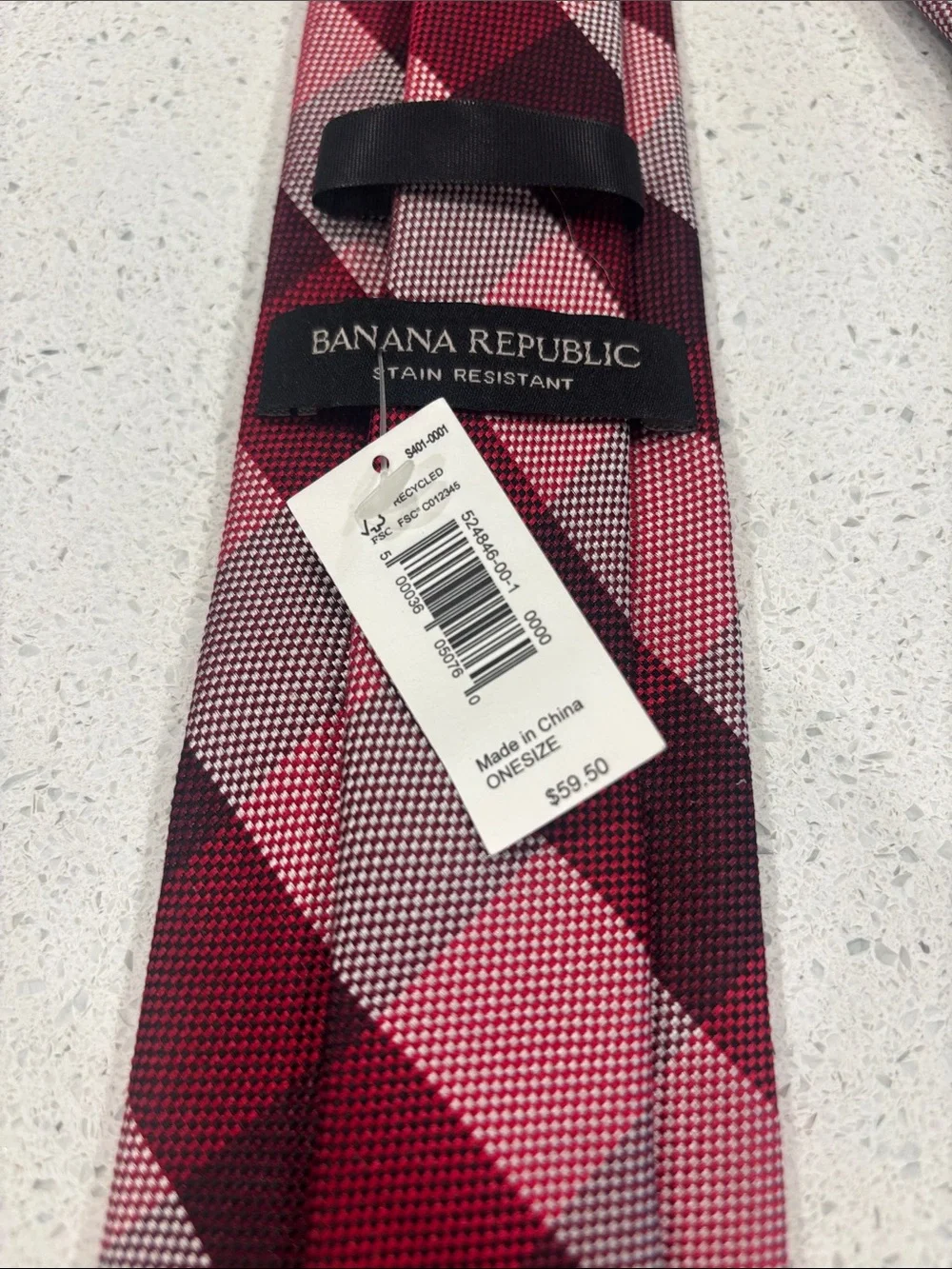 Banana Republic Red Check Plaid Tie, 100% Silk